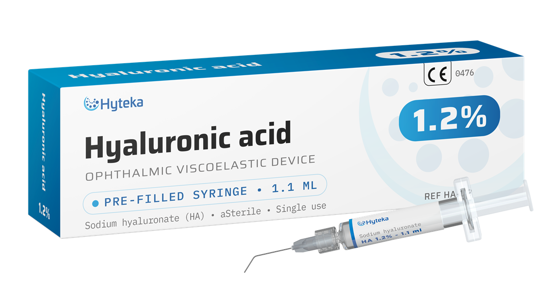 Hyteka-branded pre-filled syringe of sodium hyaluronate, 1.2%, presented together with its private-label carton