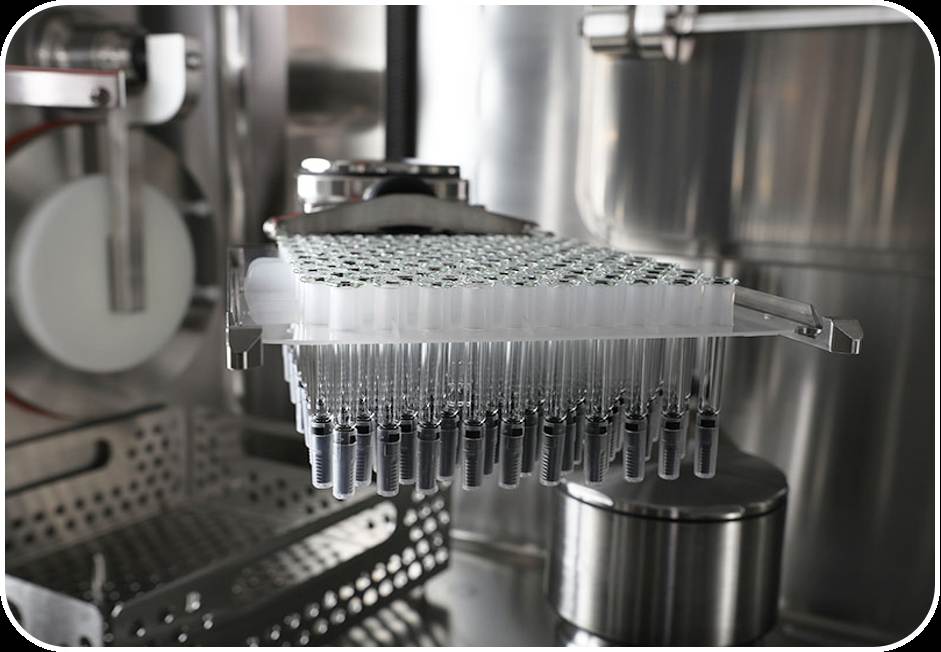 Automated vial filling line inside a Hyteka Class A GMP clean room